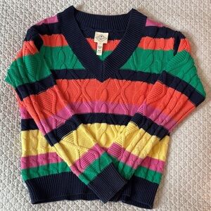 St Johns Bright Multicolor Striped Cable-Knit V-Neck Sweater